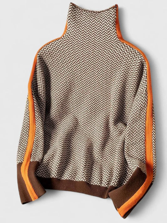 Maglione con collo alto e righe a contrasto