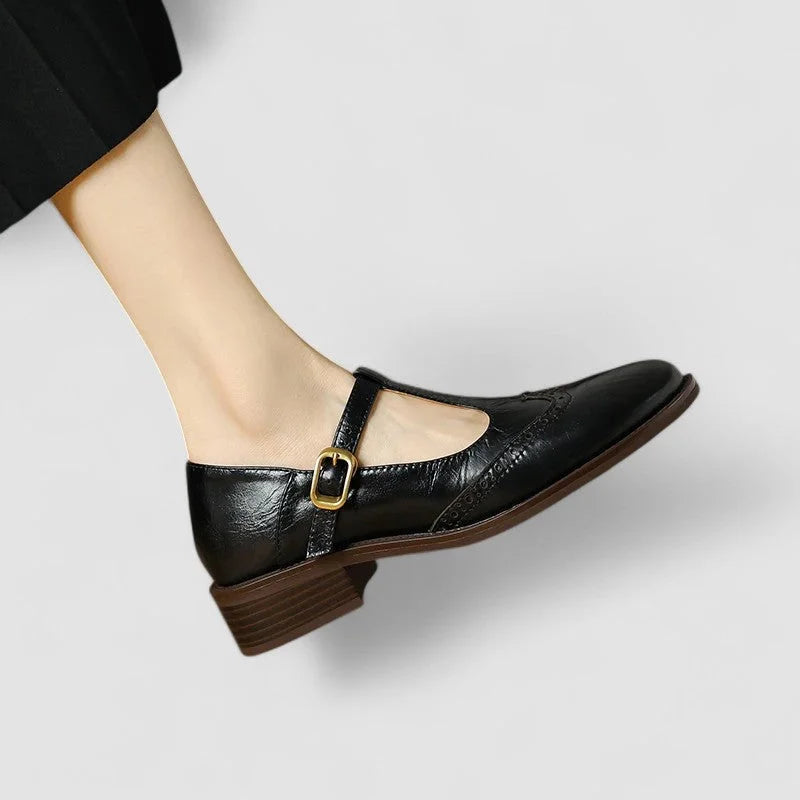 Scarpe Mary Jane in pelle con cinturino a T e fibbia