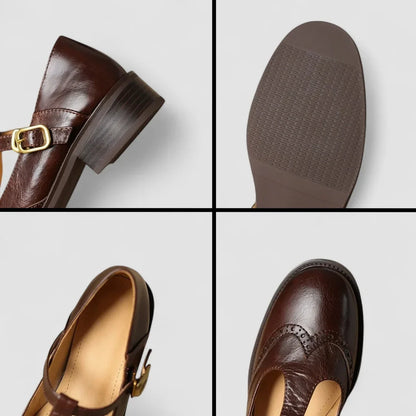 Scarpe Mary Jane in pelle con cinturino a T e fibbia