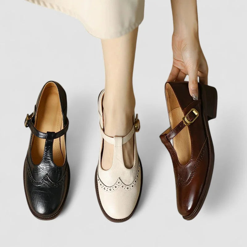 Scarpe Mary Jane in pelle con cinturino a T e fibbia