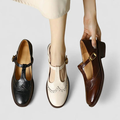 Scarpe Mary Jane in pelle con cinturino a T e fibbia