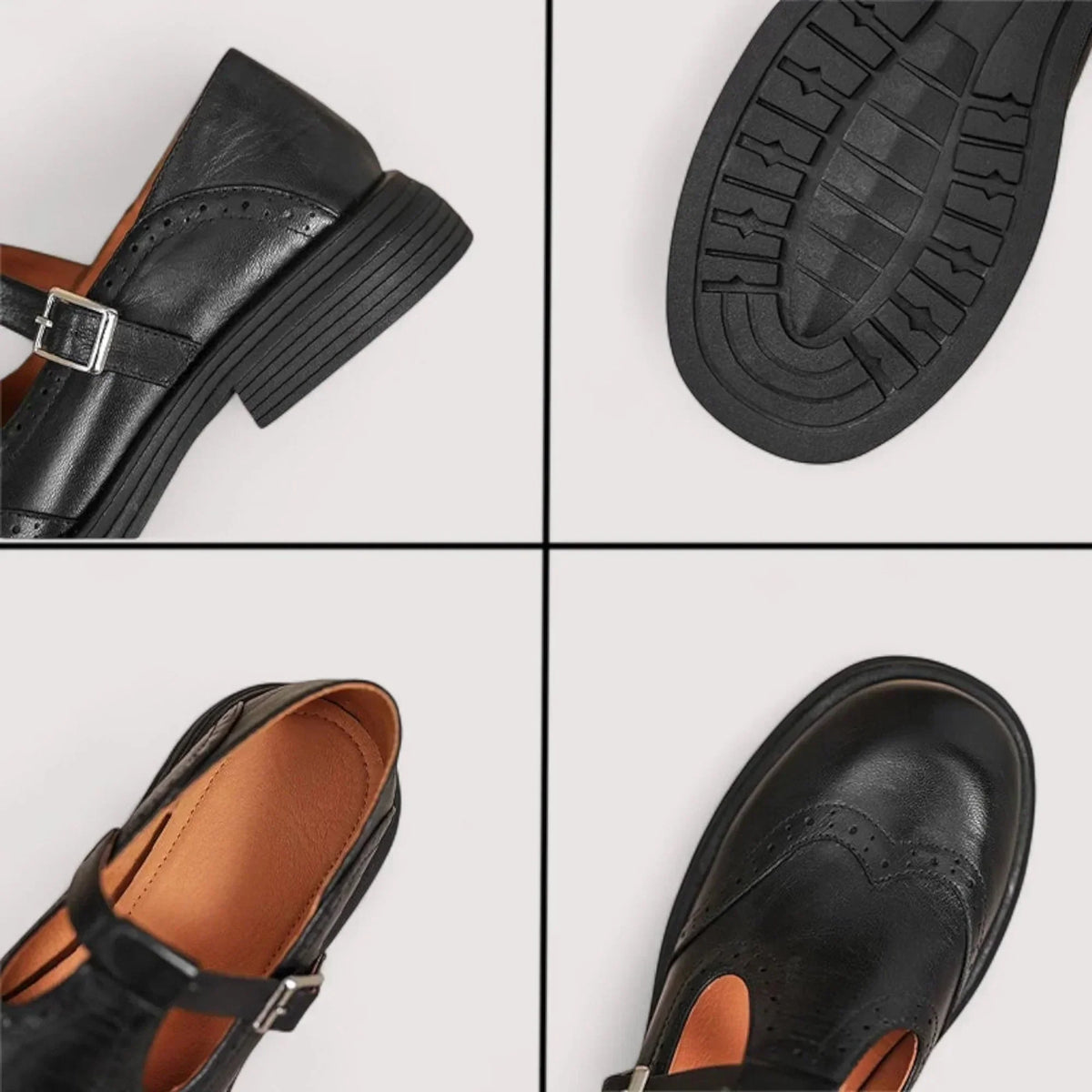 Scarpe Mary Jane in pelle con cinturino a T e dettagli brogue