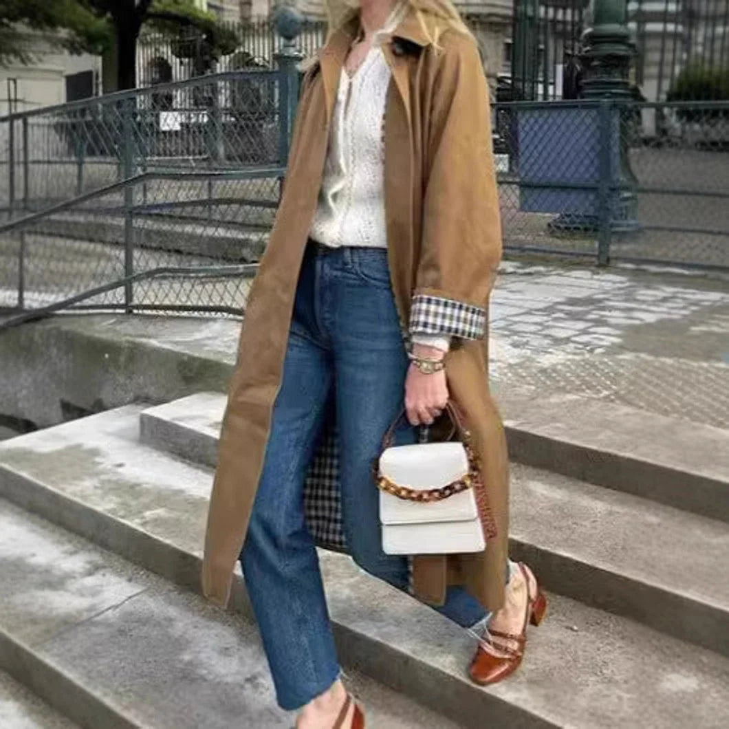 Trench oversize con fodera a quadri