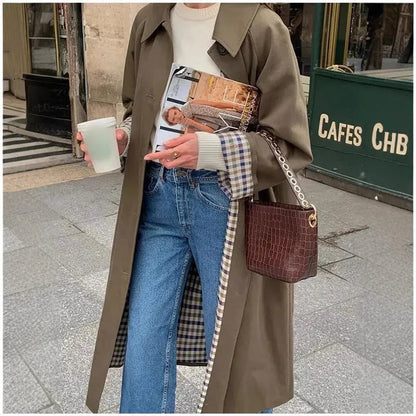 Trench oversize con fodera a quadri