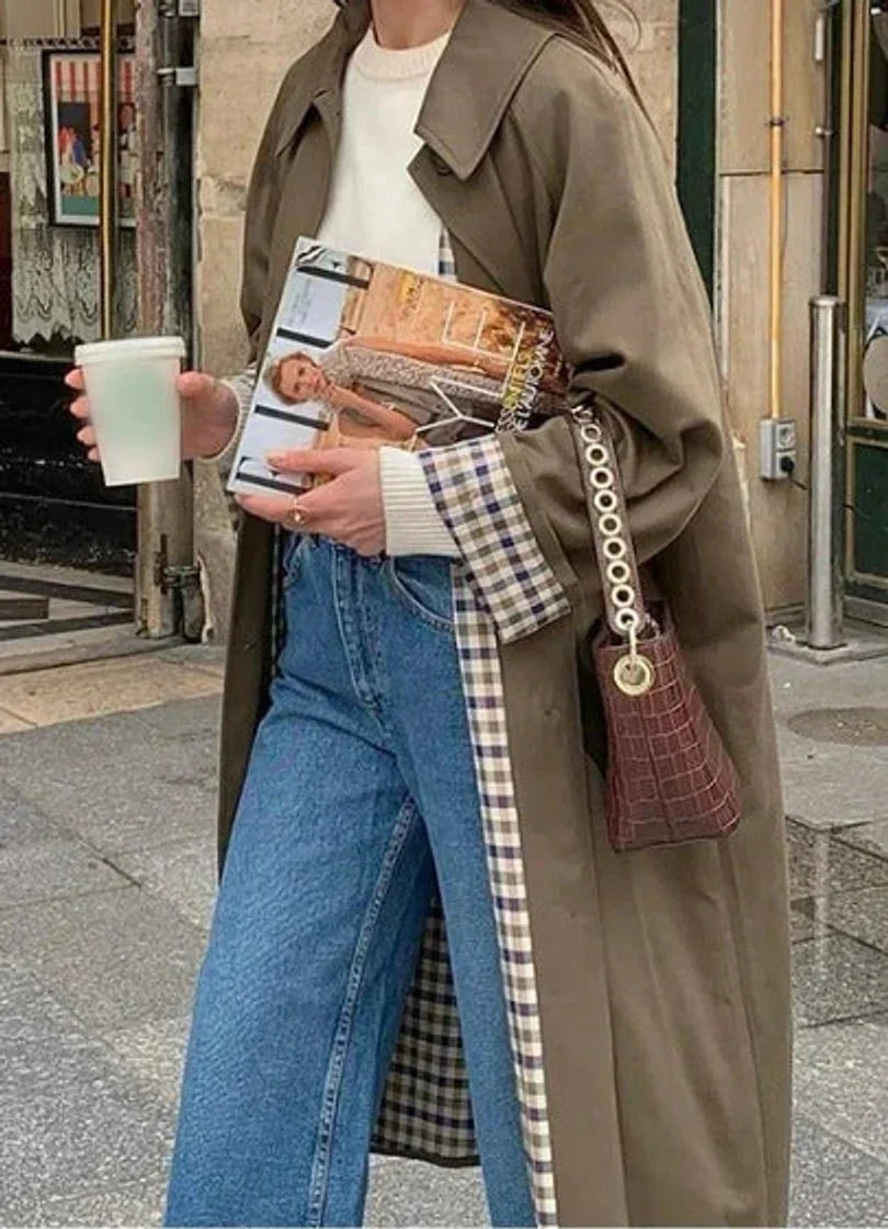 Trench oversize con fodera a quadri