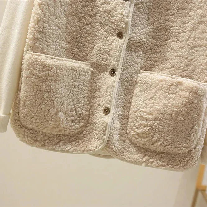 Gilet sherpa con scollo a V e bottoni