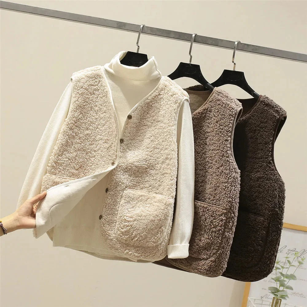 Gilet sherpa con scollo a V e bottoni