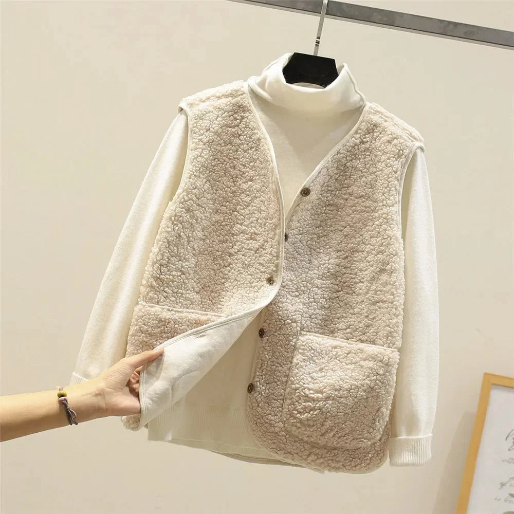 Gilet sherpa con scollo a V e bottoni