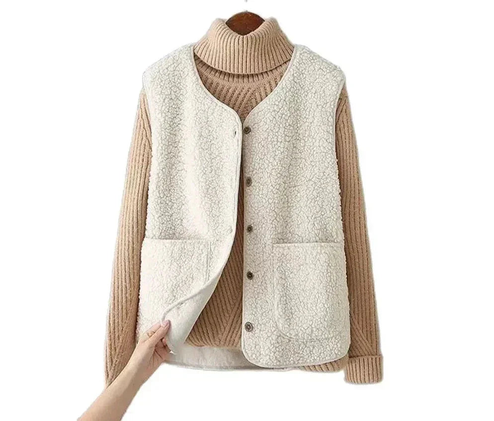Gilet sherpa con scollo a V e bottoni
