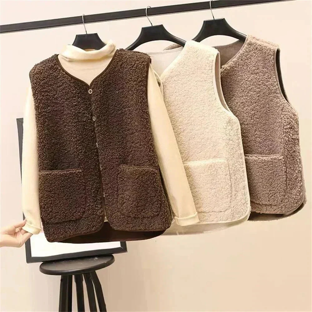 Gilet sherpa con scollo a V e bottoni
