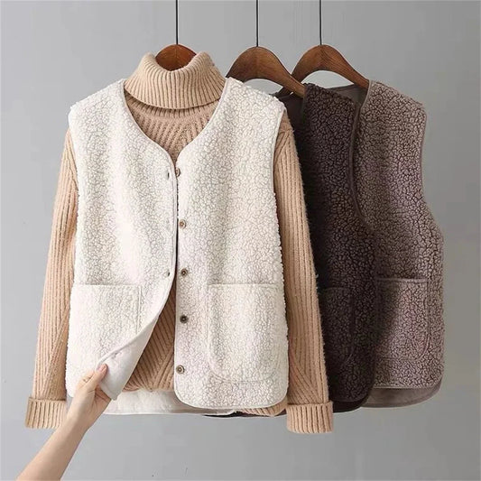 Gilet sherpa con scollo a V e bottoni