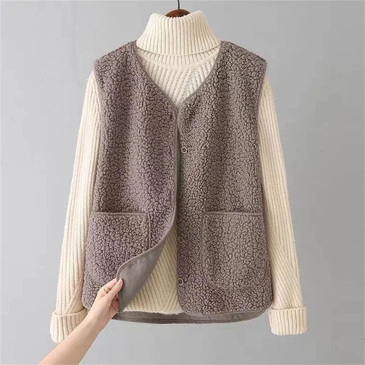 Gilet sherpa con scollo a V e bottoni